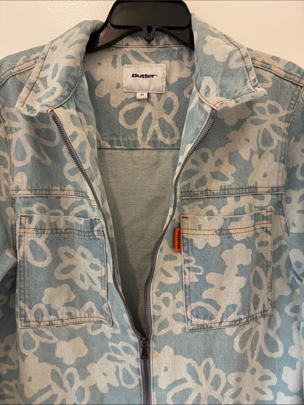 Butter Light Blue Denim Jacket with White Floral Print - Picture 11 of 11